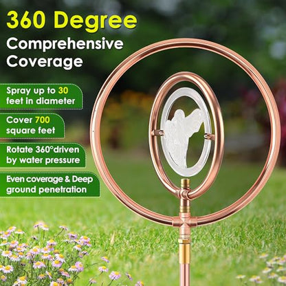 34" Ornamental Sprinkler, 360° Rotating, Double Ring Bird - style: Double Ring Clear Bird