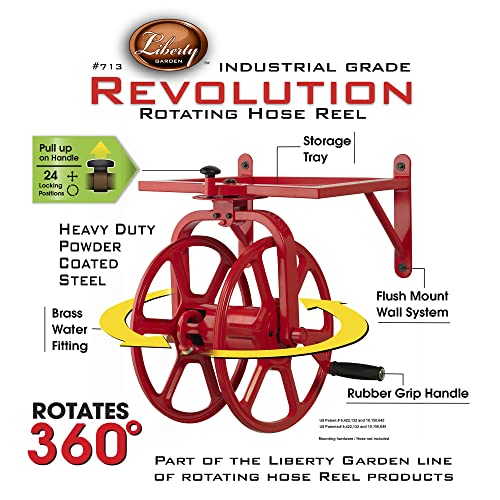 Liberty GARDEN 713 Revolution Multi-Directional Garden Hose Reel, Red - style: Industrial