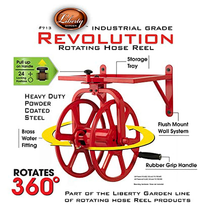 Liberty GARDEN 713 Revolution Multi-Directional Garden Hose Reel, Red - style: Industrial
