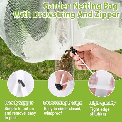 2 Pack Large Fruit Tree Netting, 8X8FT Garden Net, Zipper, Drawstring - size: 8*8FT (2Pcs)