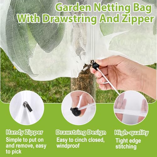 4 Pack Fruit Tree Netting, 2.62X3.28FT, Bird Netting, Zipper, Drawstring - size: 2.62*3.28FT(4Pcs)