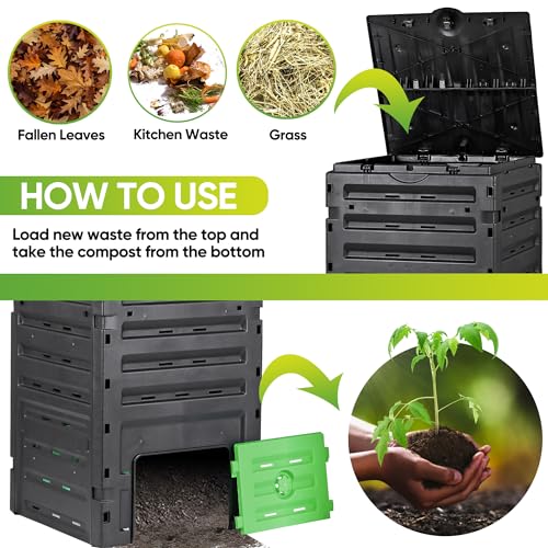 120 Gallon (450L) BPA Free Garden Compost Bin - Easy Assembly, Aerating Outdoor Compost Box for Fast Fertile Soil Creation - size: 120 Gallon