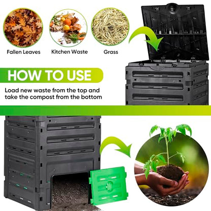 120 Gallon (450L) BPA Free Garden Compost Bin - Easy Assembly, Aerating Outdoor Compost Box for Fast Fertile Soil Creation - size: 120 Gallon