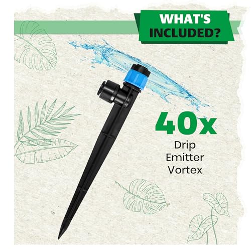 Bonviee 40-Pack 1/4-Inch Quick-Connect Adjustable Drip Emitters, Vortex - size: 40 Pack - Vortex Push-To-Connect Emitter