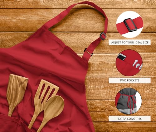 Utopia Kitchen Bib Aprons 2 Pack Adjustable With 2 Pockets - color: Red