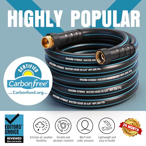Garden Hose 100 ft x 5/8" with Nozzle, Water Hose Heavy Duty Flexible, Lightweight Kink-less Hybrid Hose with Swivel Handle, Male to Female Fittings (Blue, 100FT) - color: Blue, size: 100ft