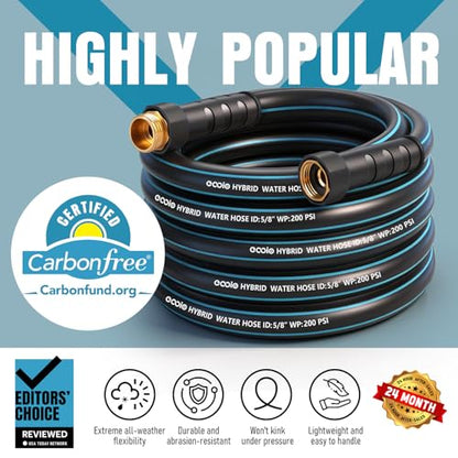 Garden Hose 100 ft x 5/8" with Nozzle, Water Hose Heavy Duty Flexible, Lightweight Kink-less Hybrid Hose with Swivel Handle, Male to Female Fittings (Blue, 100FT) - color: Blue, size: 100ft