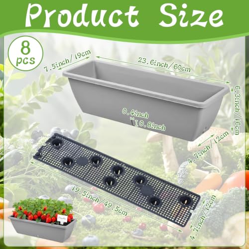 8 Pcs 24 Inch Plastic Window Boxes Planters, Light Gray - color: Light Gray