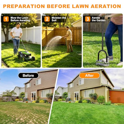 Manual Lawn Aerator Tool Heavy Duty Steel Spikes, Core Aerator with Spring-Loaded Automatic Soil Ejection, Dual-Height Adjustable Wide Foot Plate for Yard, Garden, Lawn Aeration - size: Stainless Steel C
