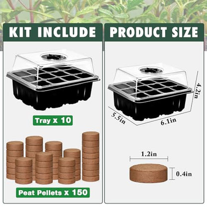 ZeeDix 10 Set Seed Starter Tray Kits with 150 Pack Coco Coir Pellets - color: 10 Set