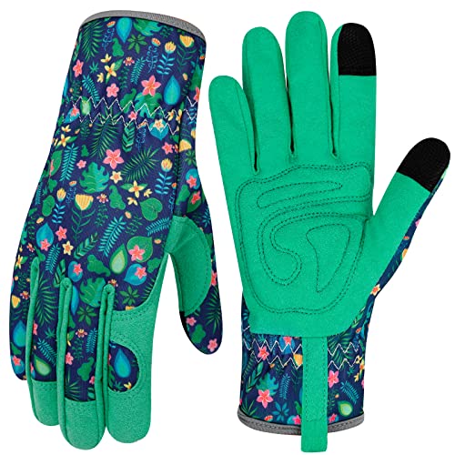 Leather Gardening Gloves for Women Thorn Proof Garden Gloves Touch Screen Working Gloves Gifts,M - color: Colorl
