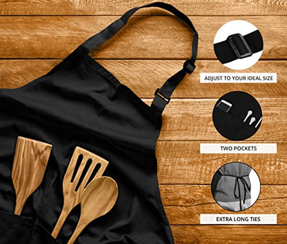 Utopia Kitchen Bib Aprons 2 Pack Adjustable With 2 Pockets - color: Black & White