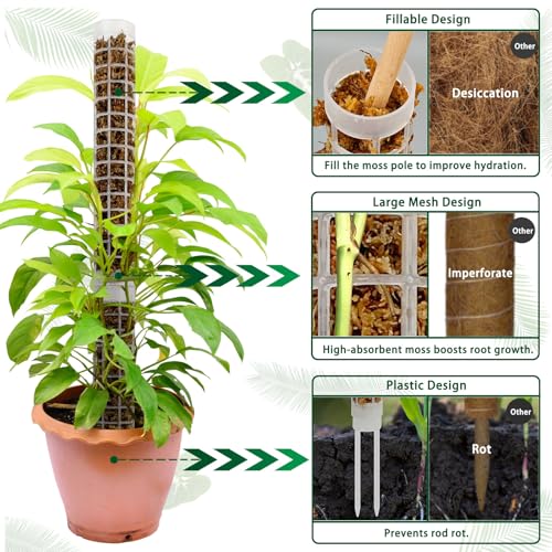 Small Moss Pole for Monstera - Stackable & Refillable Plastic Moss Poles for Climbing Plants with Large Mesh Design (2Pack-White-Small) - size: 2Pack-White-Small