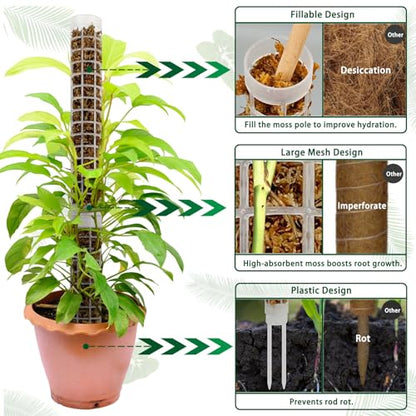 Small Moss Pole for Monstera - Stackable & Refillable Plastic Moss Poles for Climbing Plants with Large Mesh Design (2Pack-White-Small) - size: 2Pack-White-Small