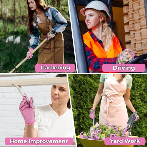 HANDLANDY Gardening Gloves for Women, Leather Garden Glove, Gardener Gift - color: Pink, size: Small (Pack of 1)