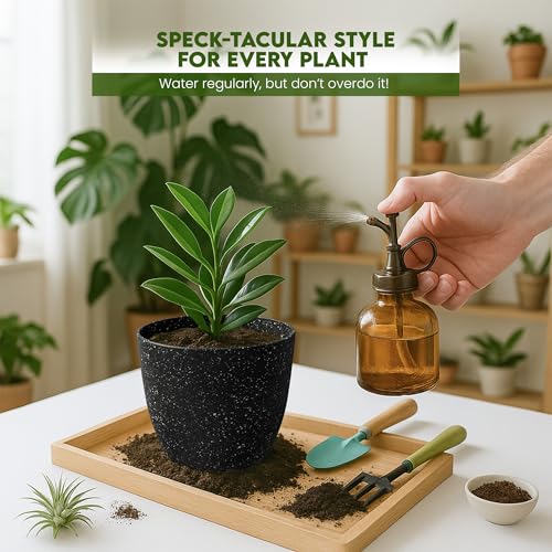Plant Pots Indoor with Drainage 10 Pack Multi-Size Planters Spotty Black - color: Speckled Black, size: Pack of 10
