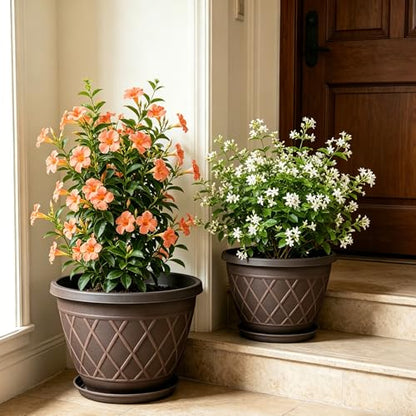 4 Pack 16 Inch Large Plastic Plant Pots with Drainage Holes & Saucers - size: 16 Inch - 4Pack