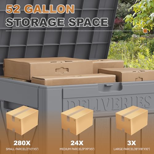 JUMMICO 52 Gallon Resin Package Delivery Box Lockable&Waterproof - color: Grey