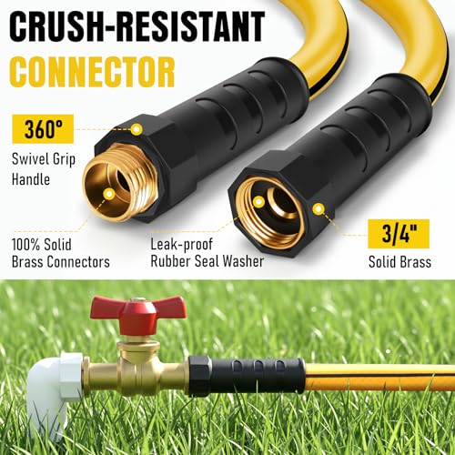 Heavy Duty Garden Hose 50ft, NON-EXPANDABLE Flexible Water Hose, Kink Resistant Lightweight Hybrid Hose, Leakproof Hose Male to Female Fittings - color: Black+Yellow, size: 50ft