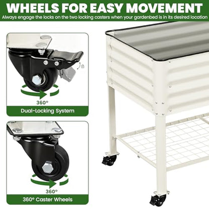 G GOOD GAIN Elevated Raised Garden Bed Kit with Wheels, Rack,2x4ft, White - size: 2' x 4', style: White with Legs, Wheels, and Storage Rack