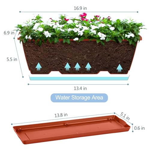 Window Boxes Planters 17’’ Railing Planter Box with Adjustable Brackets - color: Red+black Brackets