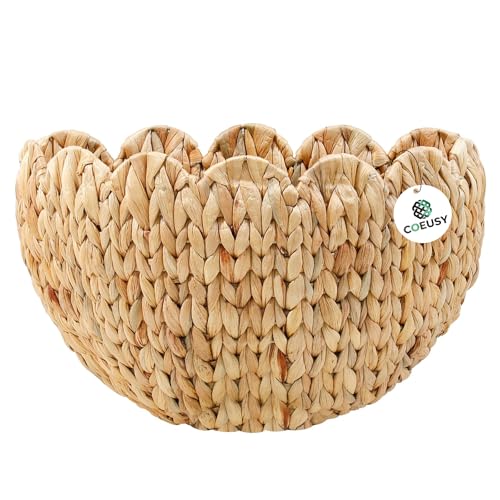 Coeusy Scalloped Wicker Wall Basket, Boho Hanging Basket for Home Decor