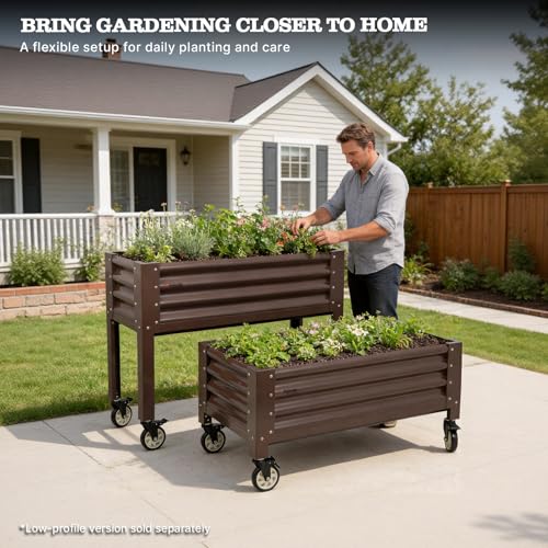 Anleolife Rolling Elevated Raised Garden Bed with Wheels, CaféBronze - color: Cafébronze, size: 48x18x35 in