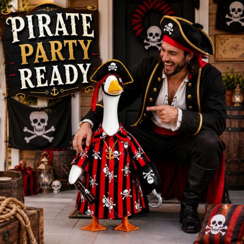 Halloween Porch Goose Outfit, Pirate Costume for 23-Inch Lawn Statue - color: Pirate