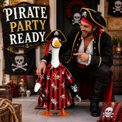 Halloween Porch Goose Outfit, Pirate Costume for 23-Inch Lawn Statue - color: Pirate