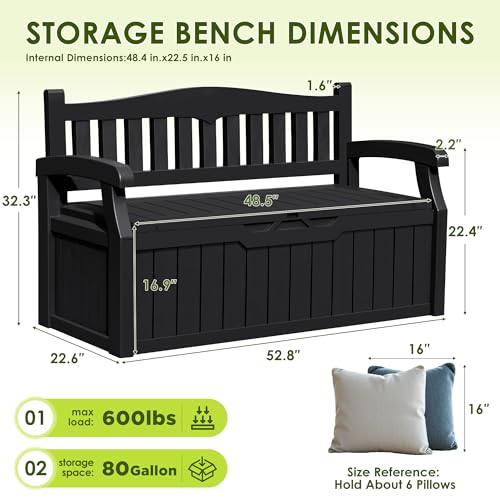 Greesum 80 Gallon Outdoor Storage Bench, Deck Box, Dark Black - color: Dark Black, style: Basic Version