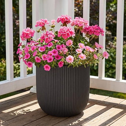16" Pillar Fluted Planter - Handmade Fiberglass Composite - color: Black, size: Pillar