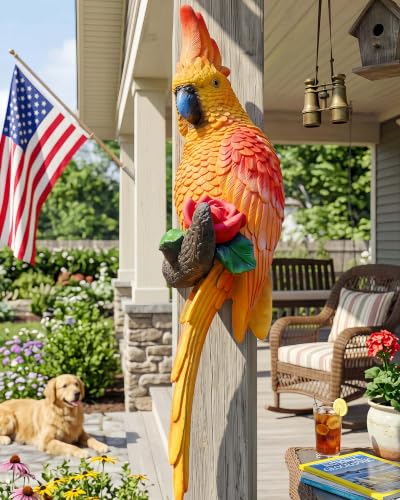 Tropical Hanging Parrot Decor,Real Resin Bird Figurines,Bird Statues,Home Ornament Decor for Tiki Bar,Perfect for Yard Ornaments,Tree Decorations Outdoor,Patio,Lawn,Tree Trunk, Porch - color: Orange