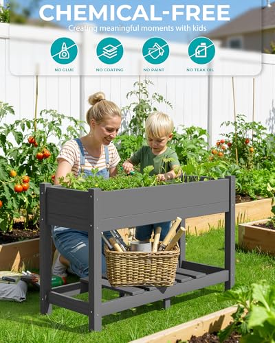 SERWALL Raised Garden Bed with Legs-Gray - color: Gray, size: 1 pack