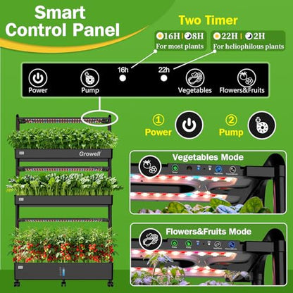 Growell 90 Pods Large Hydroponics Growing System Kit, Indoor Herb Garden - color: Black, size: 36" - 3 Tier (90 Pods)
