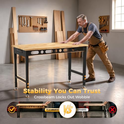 CAMMOO 48" Adjustable Workbench, 2000 LBS Capacity, Pegboard & Power Strip