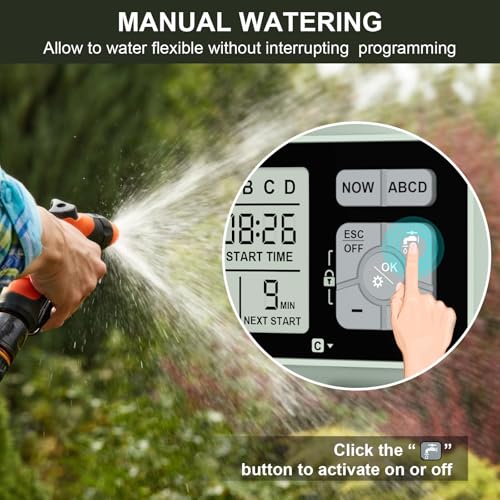 Watering Timer 4 Zone with with Brass Inlet, Sprinkler Timer 4 Outlet