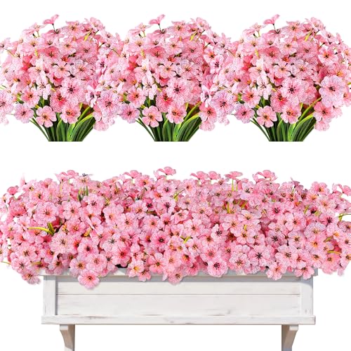 AmyHomie 20 PCS Artificial Flowers for Outdoors, UV Resistant Fake Plants - color: Pink, size: 20