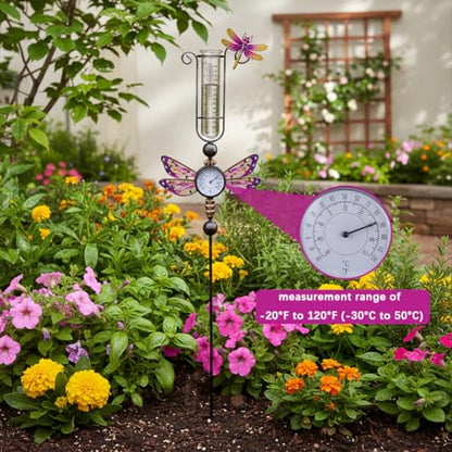 Rain Gauge Outdoor with 7 Inch Plastic Tube - color: Purple-Dragonfly