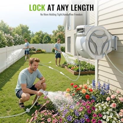 Etoolab Retractable Garden Hose Reel 100ft x 1/2 in with 10 Spray Nozzle - color: White