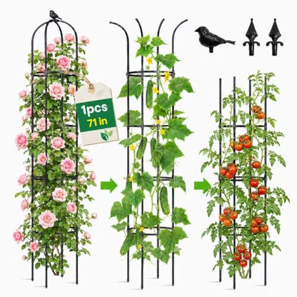 OTOSUNNY Garden Obelisk Trellis for Climbing Plants Outdoor, 6.3 ft Tall Trellis for Roses Clematis Jasmine Ivy Flower Light Climbing Vines Potted Plant Support, Patio, Yard, Black, 2PCS - size: 1 pack 75.6 in