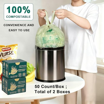 HECTOLIFE 2.6 Gallon 300 Count Compostable Bags Handle Tie - style: 2.6gallon (300count)