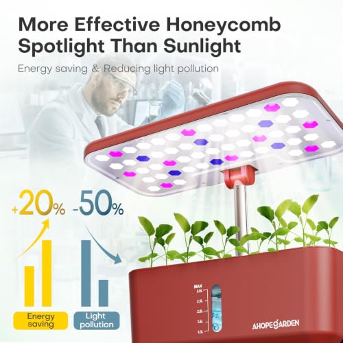 Ahopegarden Hydroponics Growing System: 10 Pods Indoor Herb Garden with LED - color: Red