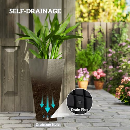 Outsunny 28 in Tall Planters for Outdoor Plants with Drainage Holes, Grey - color: Gray