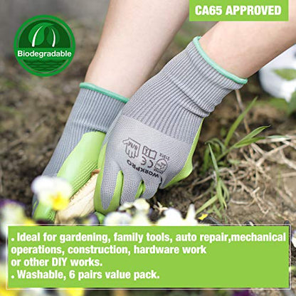 6 Pairs Eco Latex Palm Coated Garden Work Gloves by WORKPRO - size: Large