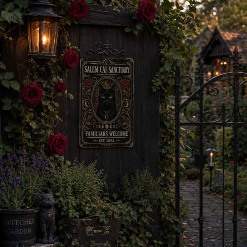 Halloween Metal Art Sign Salem Cat Sanctuary Black Cat Wall Decor - color: 06A