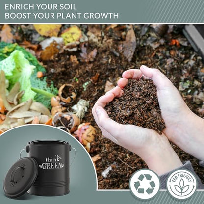 Barnyard Designs 1.2 Gallon Kitchen Counter Compost Bin with Lid (Black) - color: Black