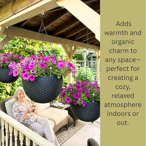 LaLaGreen Indoor Hanging Planters (11in, 2 Pack) Self-Watering Flower Pots - color: Black X 2
