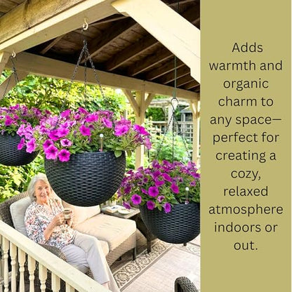 LaLaGreen Indoor Hanging Planters (11in, 2 Pack) Self-Watering Flower Pots - color: Black X 2