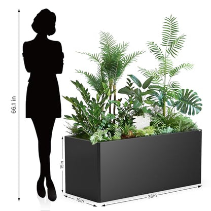 Rectangular Metal Planter Box 36x15x15 inch, Black - size: 36X15X15In Black