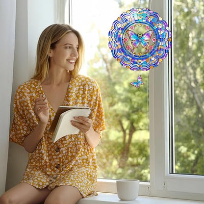 Butterfly Wind Spinner Outdoor Hanging for Yard Garden - color: Purple Butterfly